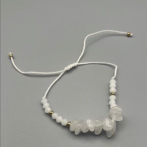 Chic White Gemstones and Gold Beaded Bracelet Adjustable.